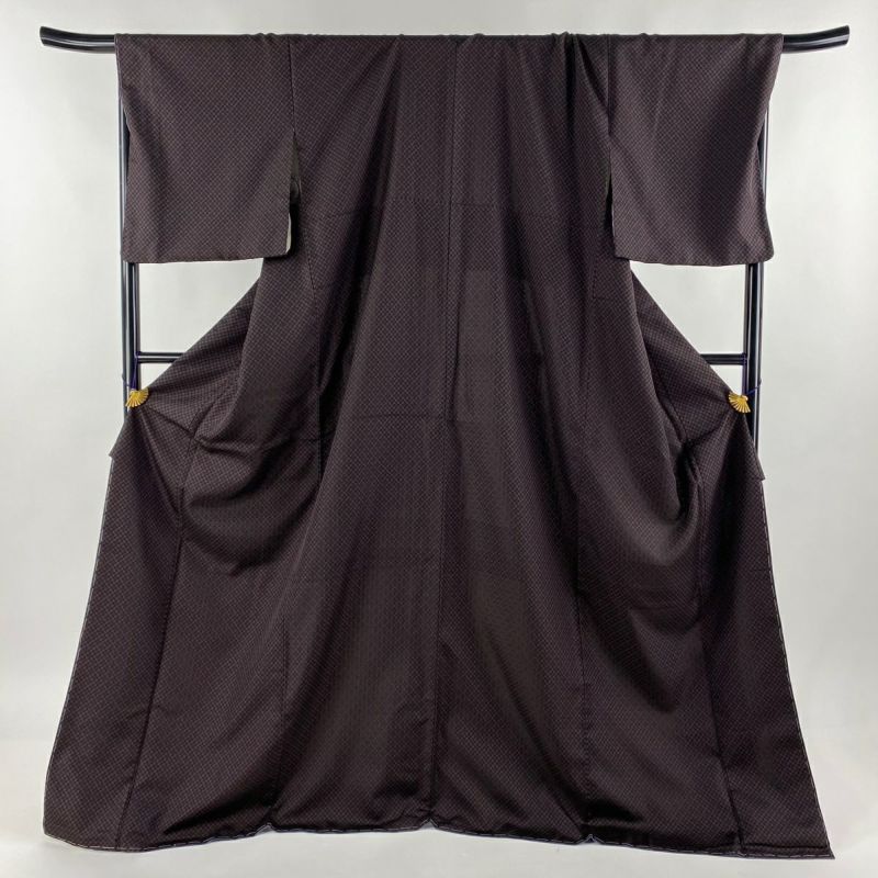 お召 身丈177cm 裄丈72cm L 袷 小花 茶紫 正絹 美品 逸品|中古 お召 身丈177cm 裄丈72cm L 袷 小花 茶紫 正絹 美品 逸品|中古