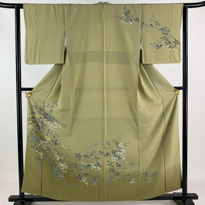 色留袖 身丈163.5cm 裄丈67.5cm L 袷 滝泰 落款あり 花 波 絞り 刺繍 灰色 正絹 美品 名品 一つ紋 【中古】