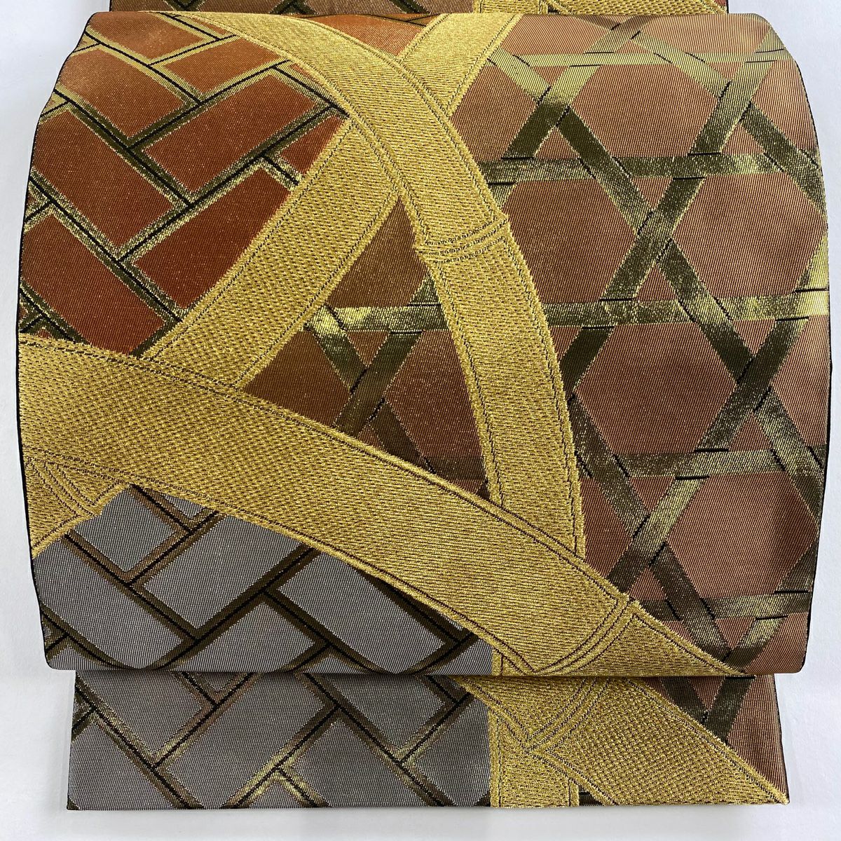 50%OFF 袋帯 秀品 川島織物 落款あり 松 向かい鳥 金糸 箔 金色 六通