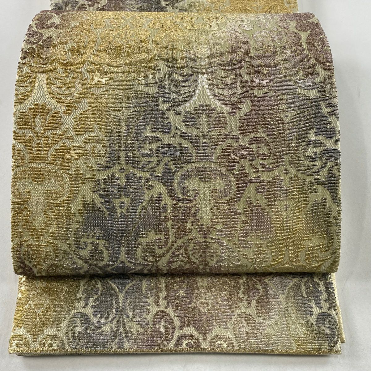 袋帯 美品 秀品 流水 霞 金銀糸 綴織 ベージュ 六通 正絹|中古