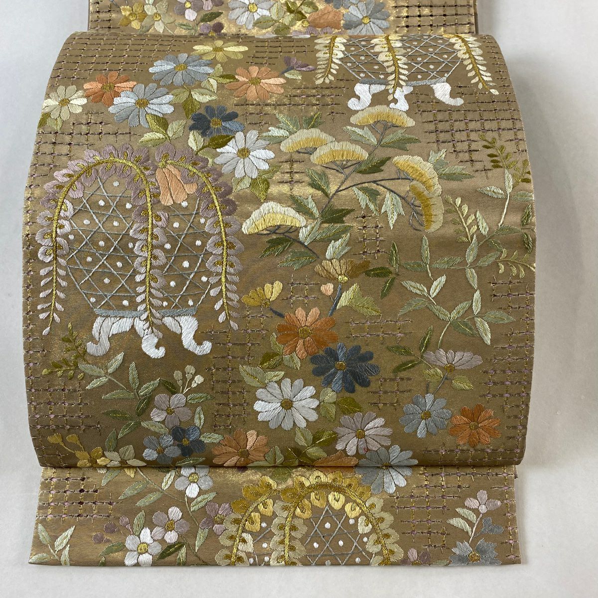 50%OFF 袋帯 美品 秀品 鳳凰 草花 刺繍 金糸 金色 六通 正絹 K50