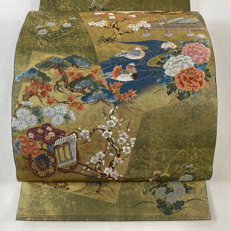 袋帯 美品 逸品 長嶋成織物 落款あり 御殿色紙文 瀞金錦 本金箔 袋帯 美品 逸品 長嶋成織物 落款あり 御殿色紙文 瀞金錦 本金箔