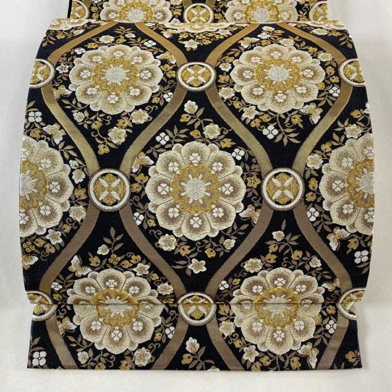 袋帯 美品 逸品 河合美術織物 落款あり 京西陣織 立涌 華文 金糸 袋帯 美品 逸品 河合美術織物 落款あり 京西陣織 立涌 華文 金糸
