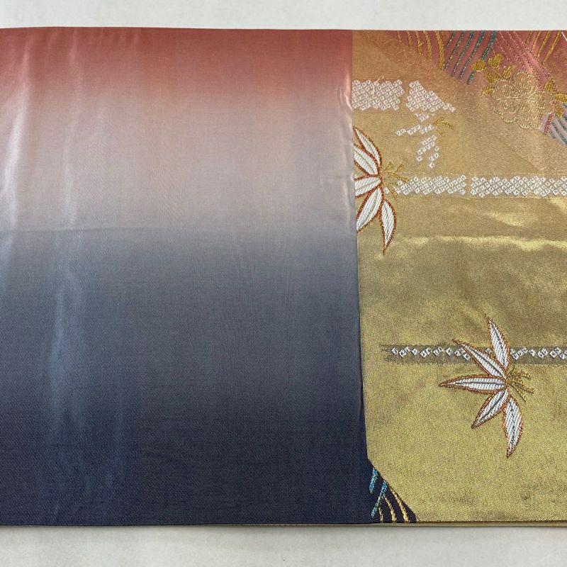袋帯 秀品 草花 波 金糸 箔 金色 六通 正絹|中古・古着 袋帯 秀品 草花 波 金糸 箔 金色 六通 正絹|中古・古着