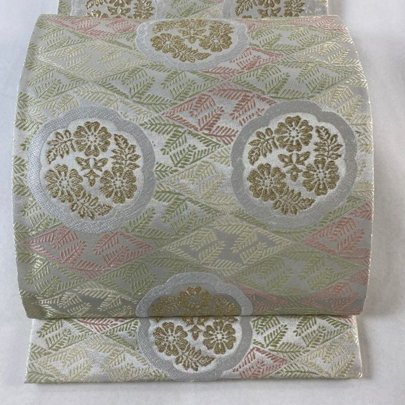 袋帯 美品 秀品 常磐華紋 ますいわ屋謹製 草花 菱 金糸 刺繍 袋帯 美品 秀品 常磐華紋 ますいわ屋謹製 草花 菱 金糸 刺繍