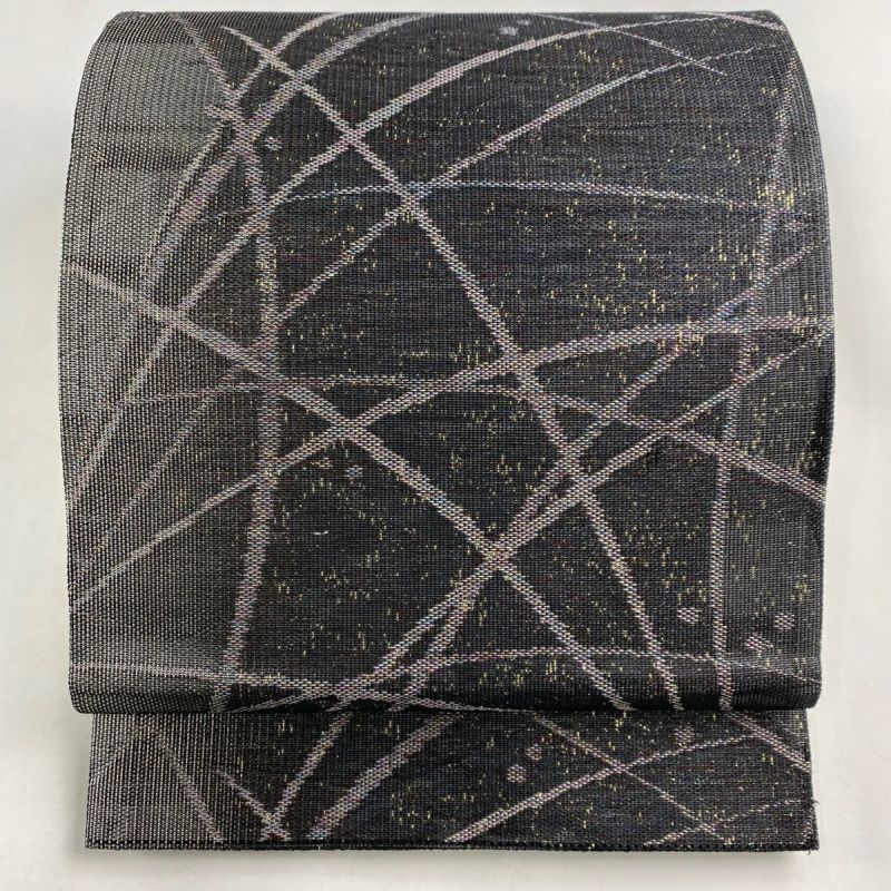 袋帯 美品 秀品 夏帯 露芝 金糸 箔 黒灰 六通 正絹|中古・古着 袋帯 美品 秀品 夏帯 露芝 金糸 箔 黒灰 六通 正絹|中古・古着