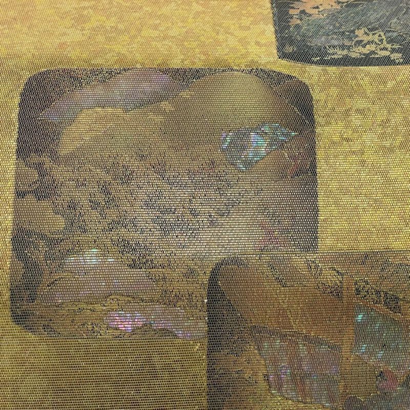袋帯 美品 秀品 松 山並み 箔 螺鈿 金色 お太鼓柄 正絹|中古 袋帯 美品 秀品 松 山並み 箔 螺鈿 金色 お太鼓柄 正絹|中古