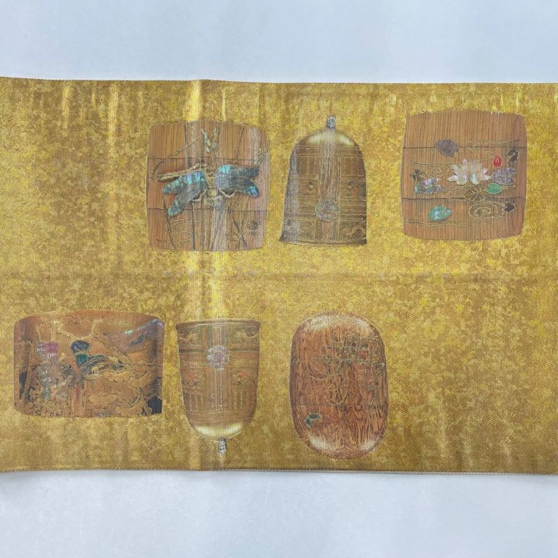 袋帯 美品 秀品 松 山並み 箔 螺鈿 金色 お太鼓柄 正絹|中古 袋帯 美品 秀品 松 山並み 箔 螺鈿 金色 お太鼓柄 正絹|中古
