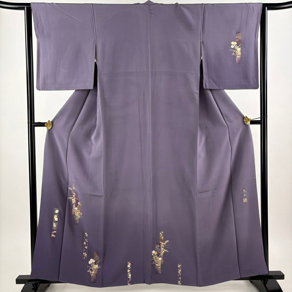 付下げ 身丈159.5cm 裄丈63cm S 袷 和田光正 落款あり 短冊 草花 金銀