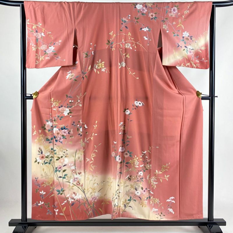 付下げ 身丈155cm 裄丈65cm M 袷 草花 金銀彩 染め分け ピンク 付下げ 身丈155cm 裄丈65cm M 袷 草花 金銀彩 染め分け ピンク