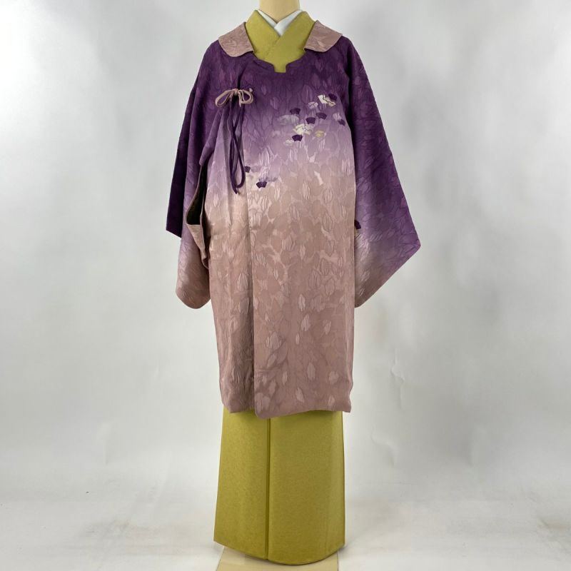 道中着 身丈100.5cm 裄丈66cm M 三本賢 和装コート 衿付き 扇面 道中着 身丈100.5cm 裄丈66cm M 三本賢 和装コート 衿付き 扇面