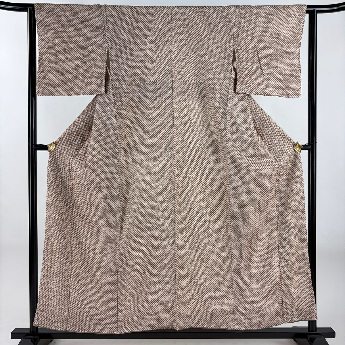 小紋 身丈158cm 裄丈65.5cm M 袷 総絞り 灰色 正絹 名品｜中古・古着