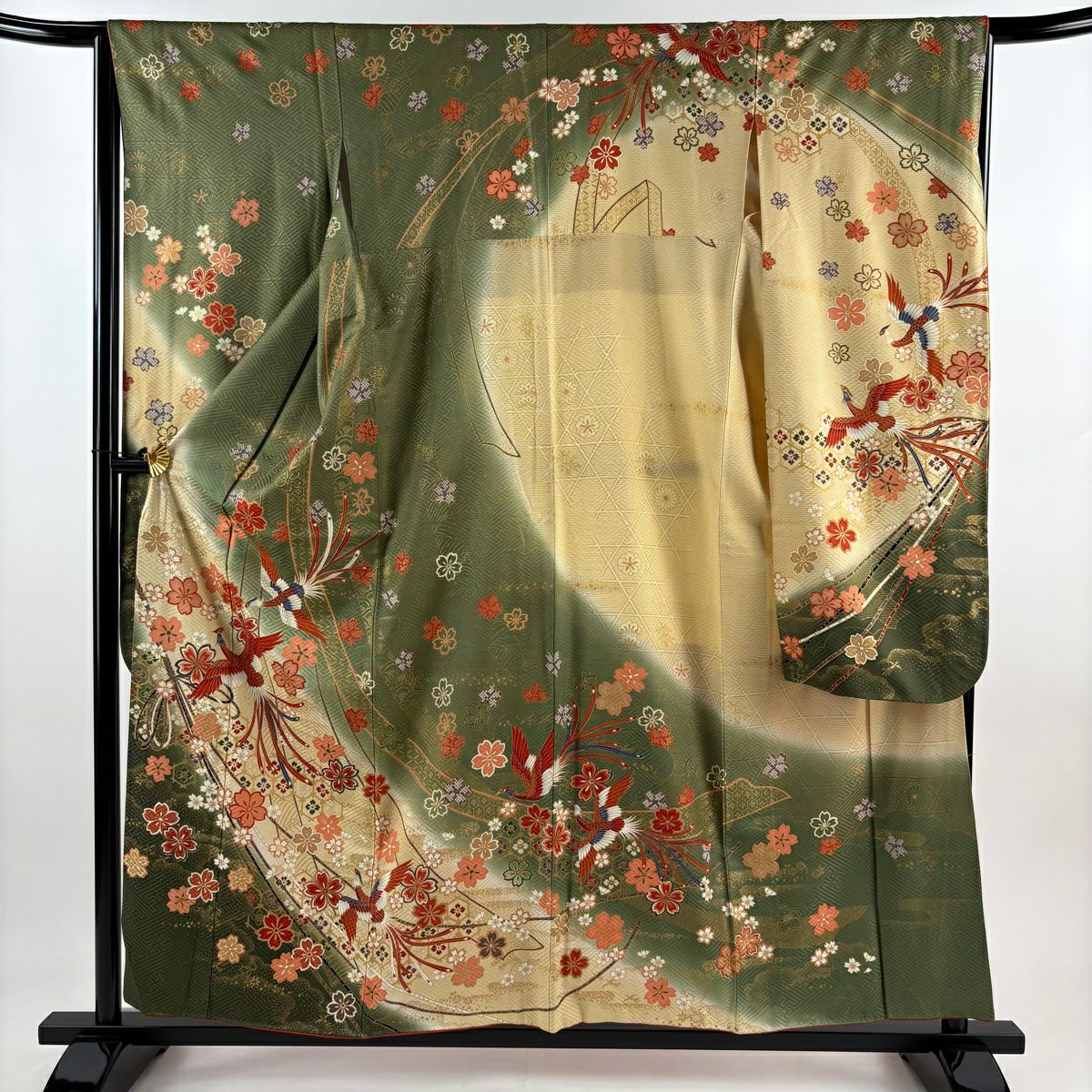 振袖フルセット 身丈165.5裄63 菊 蝶文様 金彩 Sサイズ 逸品 名品 振袖 レンタル フルセット 黄色 マスタード 蝶柄 蝶 トール