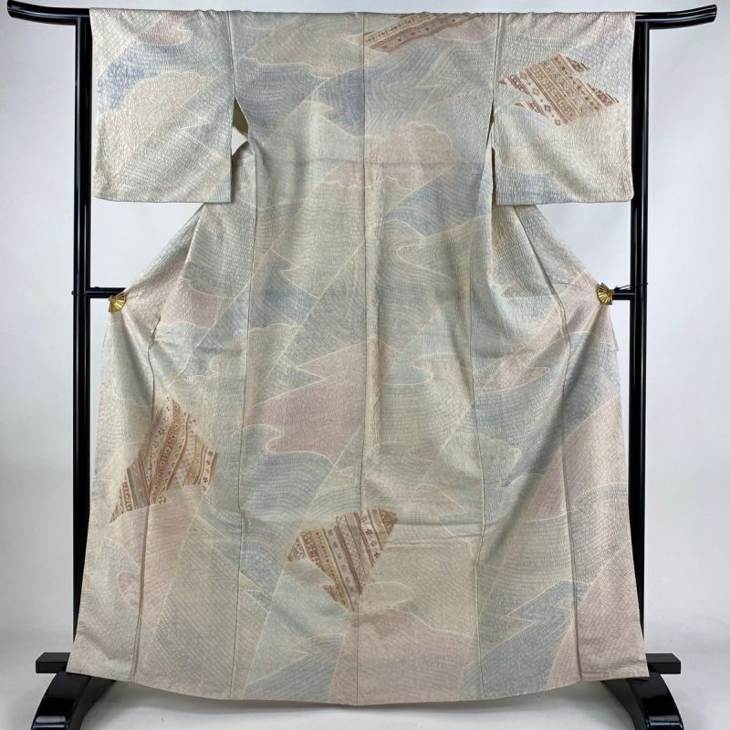 訪問着 身丈164.5cm 裄丈64cm M 袷 寄せ柄 花 絞り ベージュ 訪問着 身丈164.5cm 裄丈64cm M 袷 寄せ柄 花 絞り ベージュ