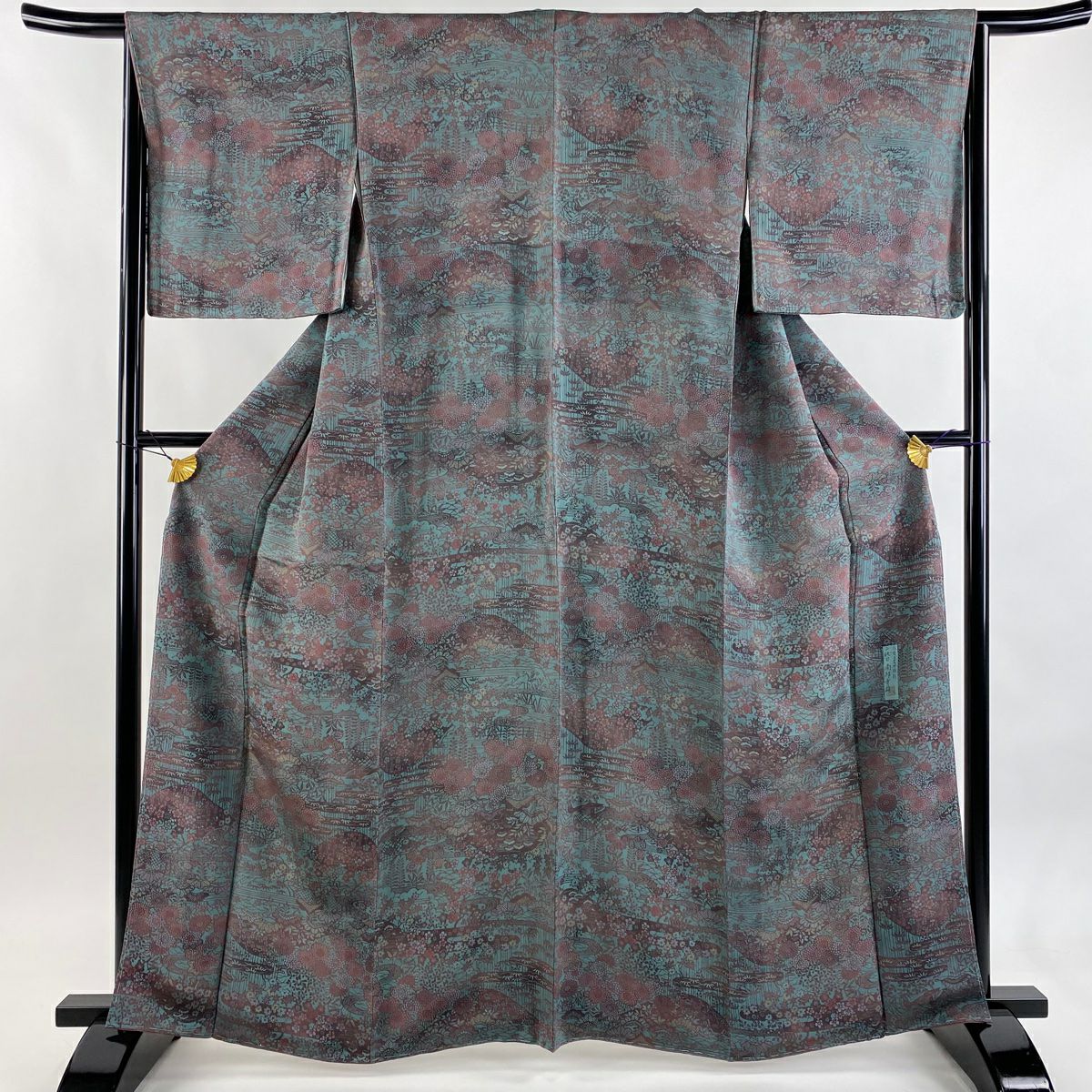 未使用近い　美品　袷　正絹　紋付　鮫小紋　フルセット　身丈160 裄丈65 美品】 小紋 身丈162cm 裄丈65cm M 袷 やまと 雪輪 兎 金彩 紺色 正絹