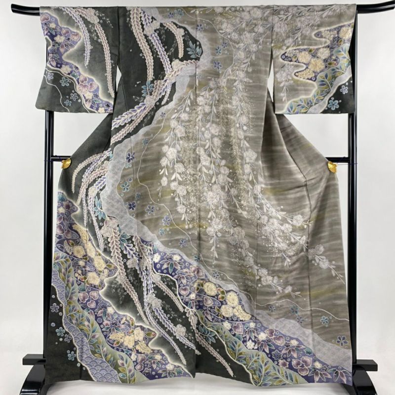 訪問着 身丈164cm 裄丈68cm L 袷 辻ヶ花 金通し 染分け 灰色 訪問着 身丈164cm 裄丈68cm L 袷 辻ヶ花 金通し 染分け 灰色