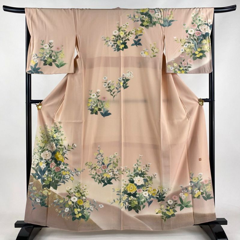 訪問着 身丈162cm 裄丈66cm M 袷 落款あり 草花 金彩 ぼかし 薄 訪問着 身丈162cm 裄丈66cm M 袷 落款あり 草花 金彩 ぼかし 薄