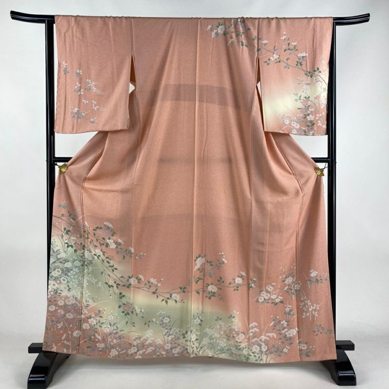 訪問着 身丈162cm 裄丈66cm M 袷 草花 霞 染め分け ぼかし 訪問着 身丈162cm 裄丈66cm M 袷 草花 霞 染め分け ぼかし