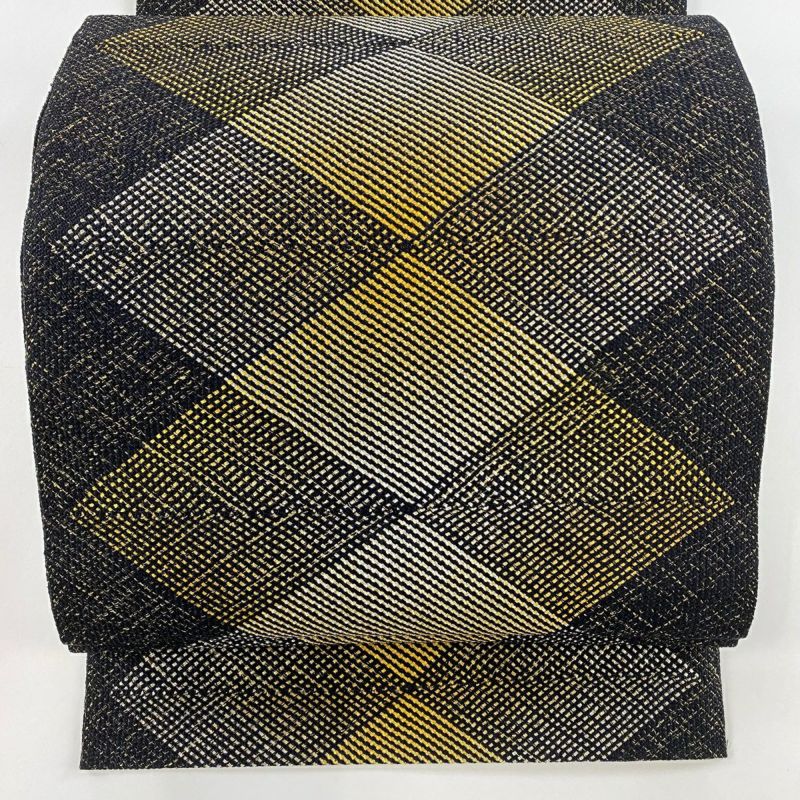 名古屋帯 美品 秀品 八寸名古屋帯 松葉仕立て 菱 幾何学模様 金 名古屋帯 美品 秀品 八寸名古屋帯 松葉仕立て 菱 幾何学模様 金