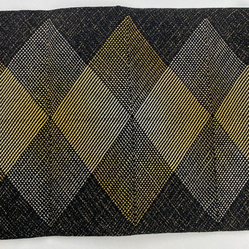 名古屋帯 美品 秀品 八寸名古屋帯 松葉仕立て 菱 幾何学模様 金 名古屋帯 美品 秀品 八寸名古屋帯 松葉仕立て 菱 幾何学模様 金