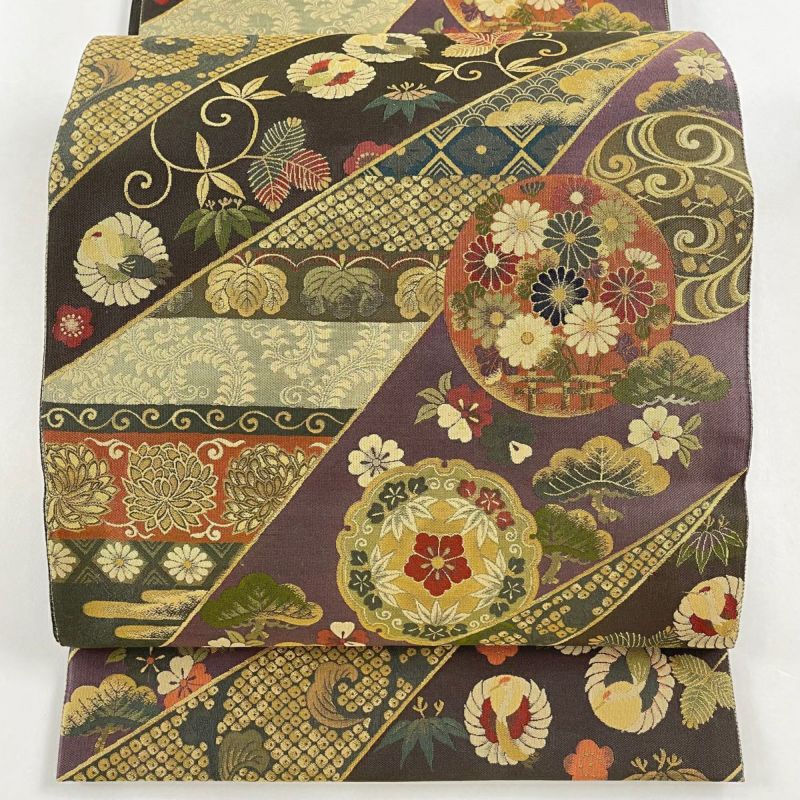 袋帯 美品 名品 華文 松竹梅 茶緑色 六通 正絹|中古・古着 袋帯 美品 名品 華文 松竹梅 茶緑色 六通 正絹|中古・古着