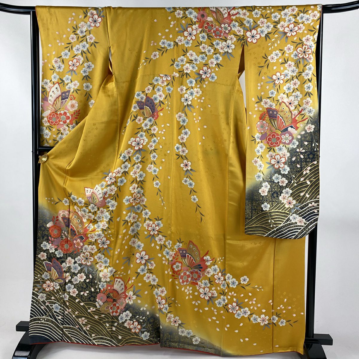 振袖 身丈156cm 裄丈62.5cm S 袷 松竹梅 金彩 赤茶 正絹 秀品