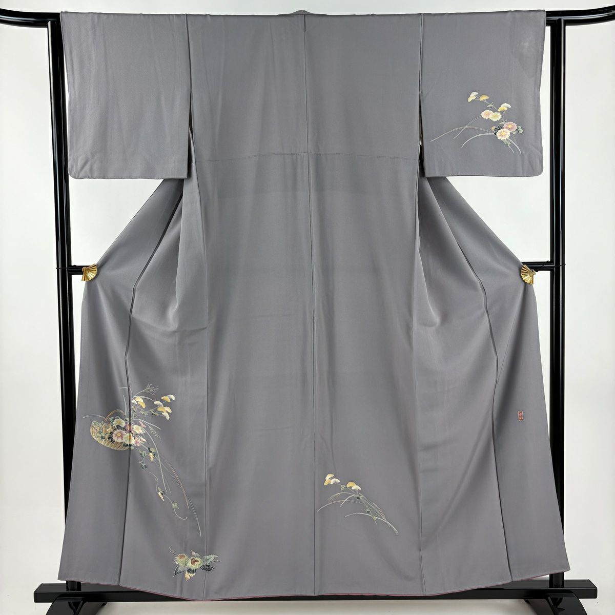 付下げ 身丈152cm 裄丈62.5cm S 袷 幾何学 縦縞 絞り 灰色 正絹 秀品