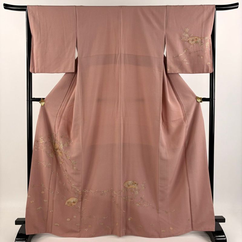 訪問着 身丈166.5cm 裄丈66cm M 袷 やまと 扇面 橘 刺繍 ぼかし