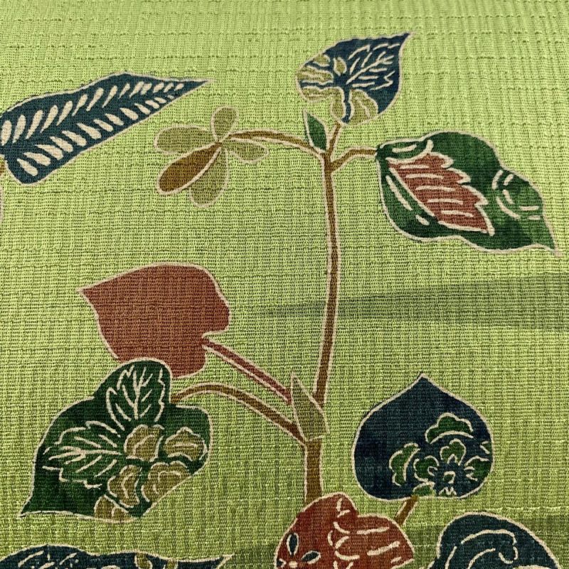 美品】 名古屋帯 秀品 草花 霞 よもぎ色 正絹 【中古】