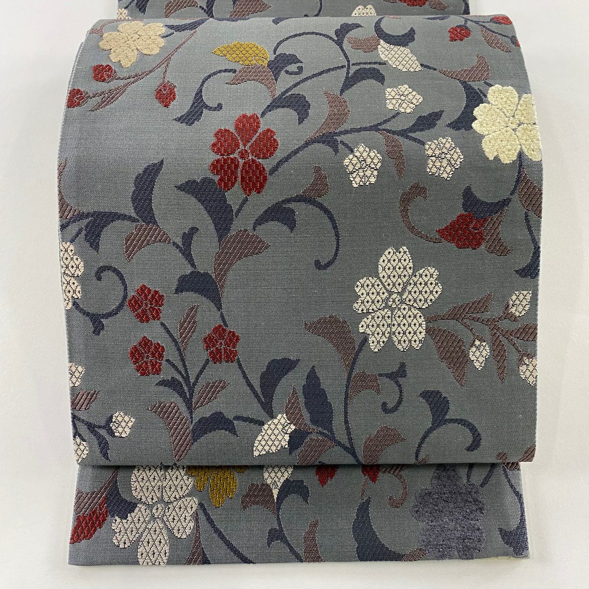 袋帯 秀品 鳥 花唐草 箔 灰色 六通 正絹｜中古・古着・リサイクル着物