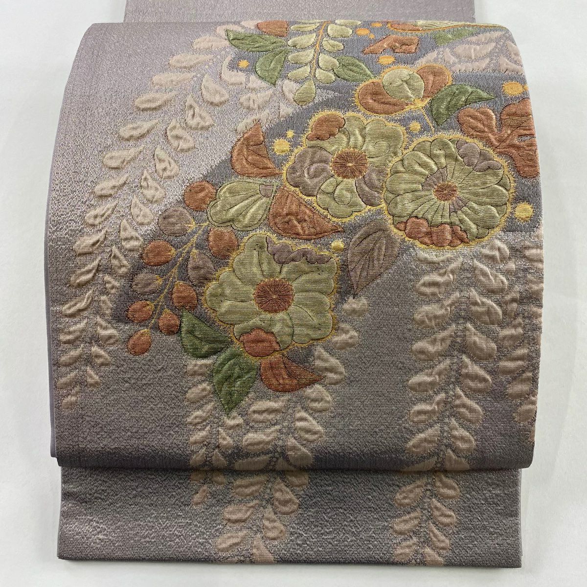 袋帯 秀品 纐纈 辻が花 金糸 箔 小豆色 お太鼓柄 正絹｜中古・古着