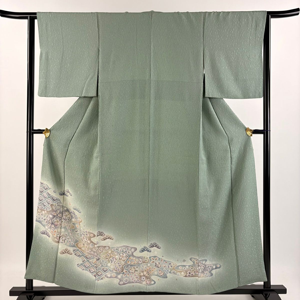 509mi63〇色無地 地紋 茶屋辻 暗めの黄緑色〇しつけ付き美品 509mi63〇色無地 地紋 茶屋辻 暗めの黄緑色〇しつけ付き美品 - メルカリ