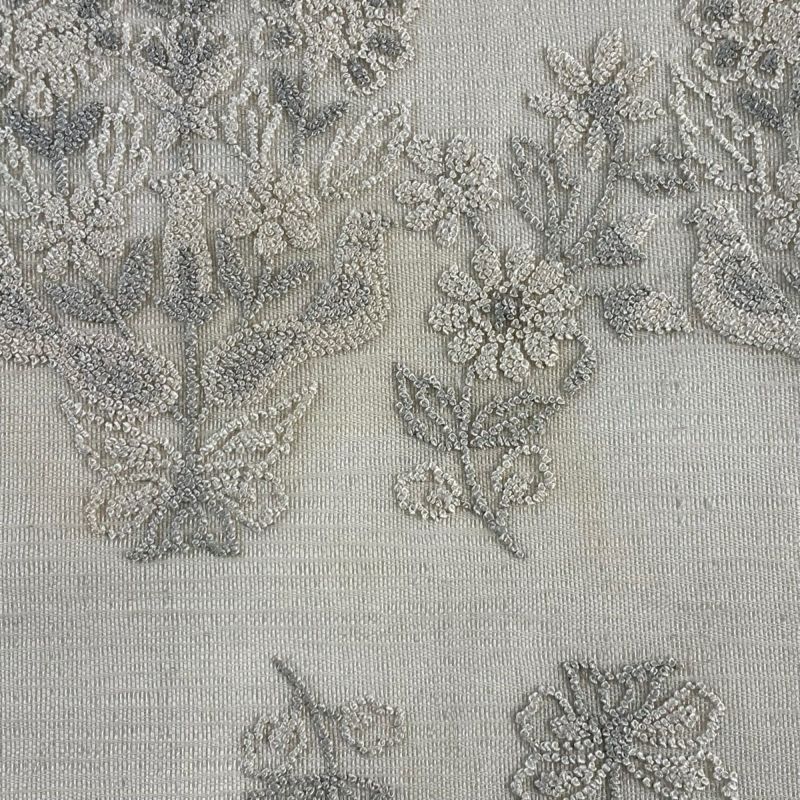 袋帯 名品 夏帯 草花 動物 相良刺繍 白 お太鼓柄 正絹｜中古