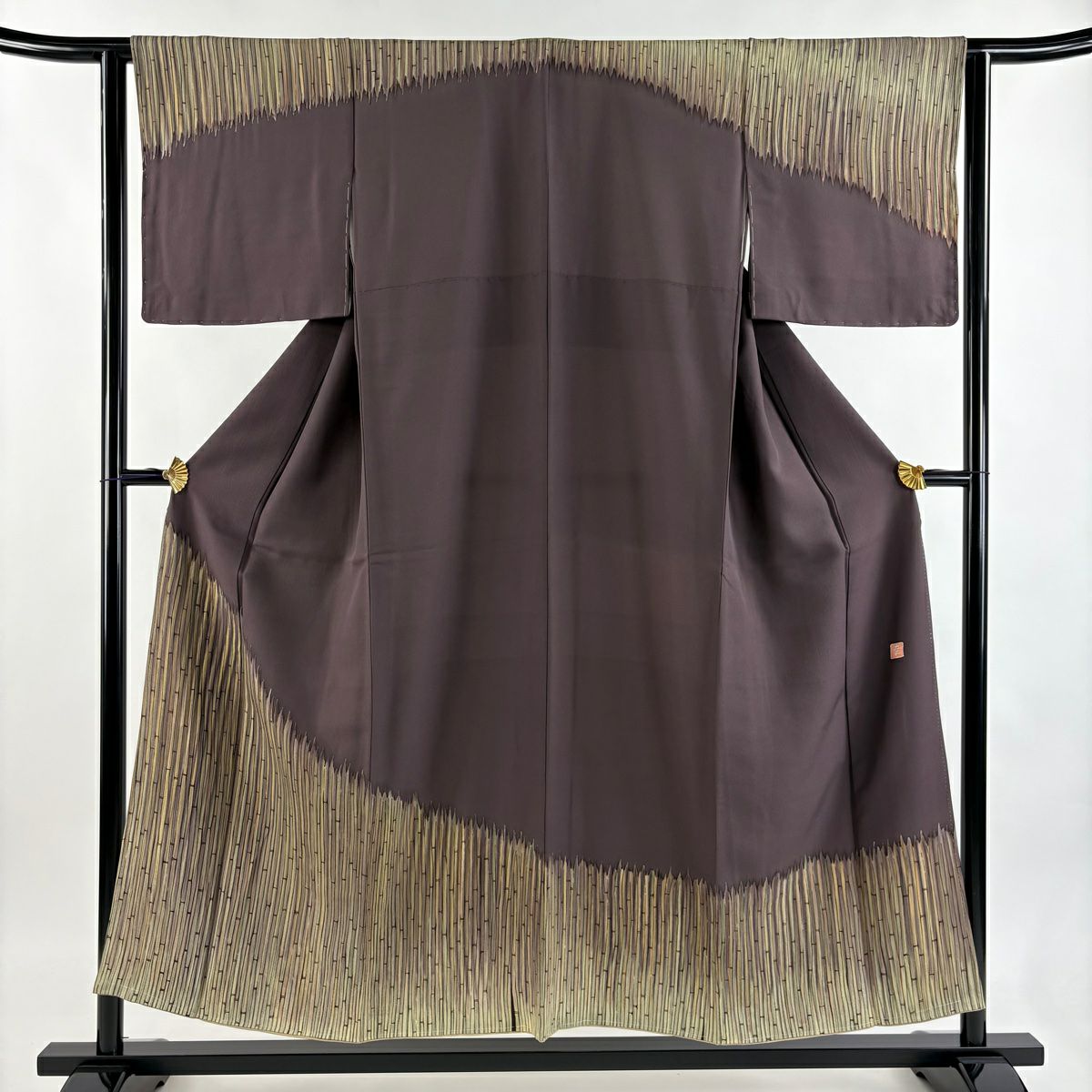 袋帯 名品 花井幸子 落款あり 梅 花丸文 唐織 箔 深緑 六通 正絹｜中古