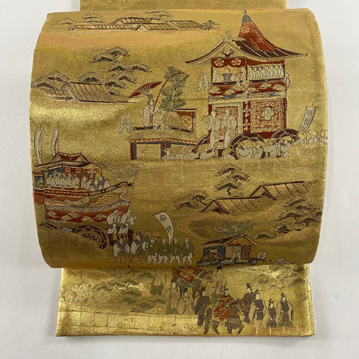 ZY-587 袋帯 祇園祭 鉾 人物文 金糸 六通 正絹 高級 逸品