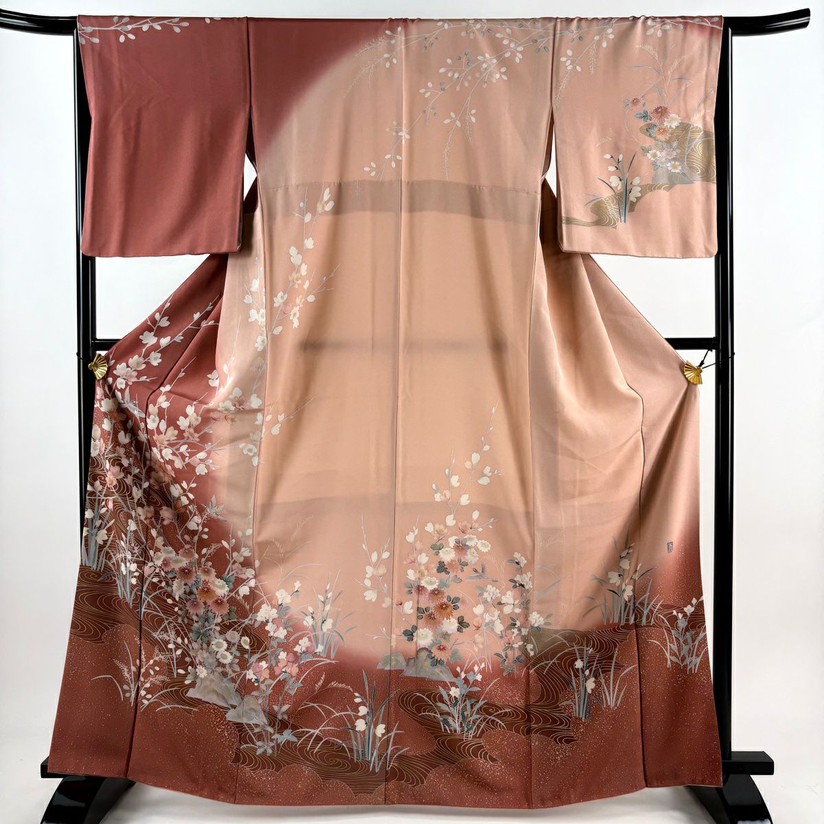 【極美品】訪問着 辻が花 作家物 落款有り 絞り 正絹 袷 身丈159裄64.5 訪問着 身丈159.5cm 裄丈65cm M 袷 落款あり 辻が花 霞 金銀彩