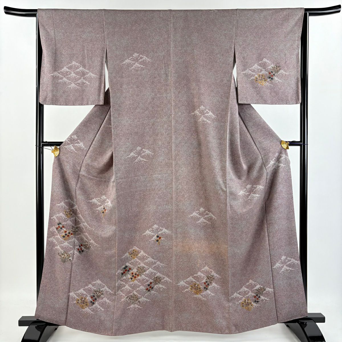 付下げ 身丈162cm 裄丈65cm M 袷 紬地 幾何学 絞り ぼかし 灰紫 正絹