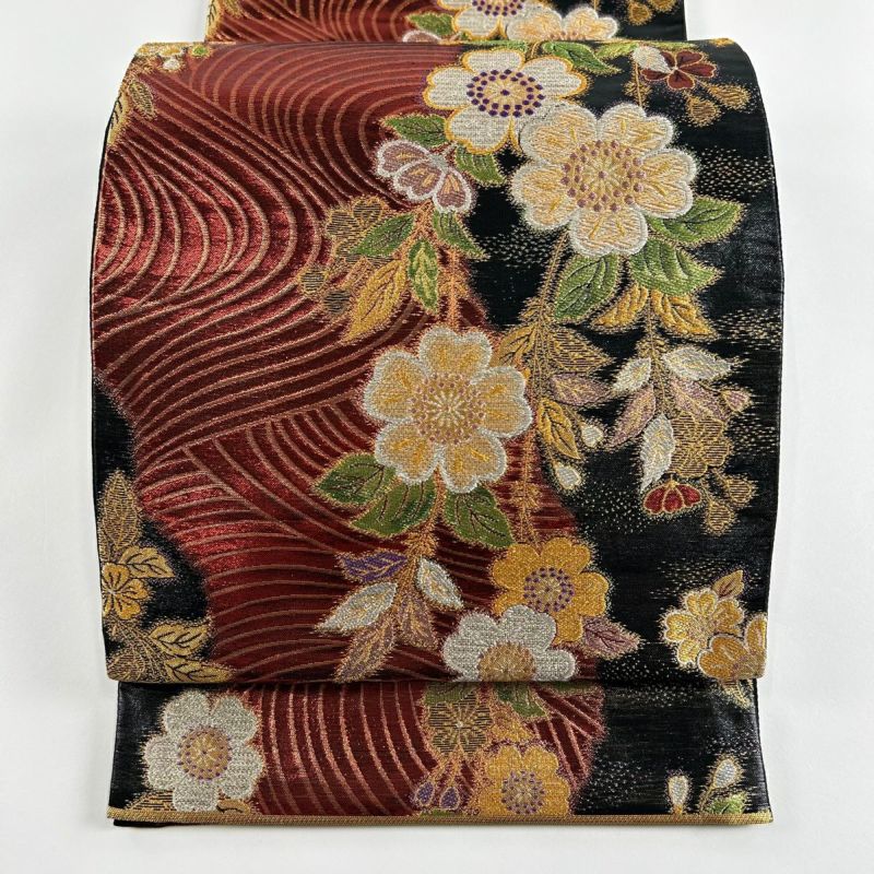 総刺繍 手刺繍 胡蝶蘭 桜 未仕立て品 仮絵羽 金糸 八掛付き 正絹 千總謹製 落款入 黒留袖 仮絵羽 未仕立て品 金駒 手刺繍 金彩 八