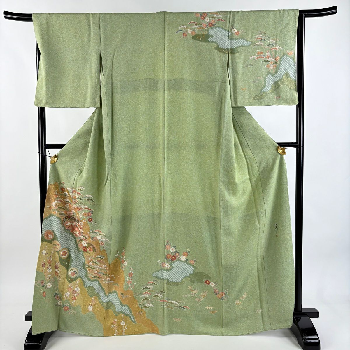 訪問着 身丈154cm 裄丈62.5cm S 袷 千總 落款あり 花丸文 枝垂れ桜