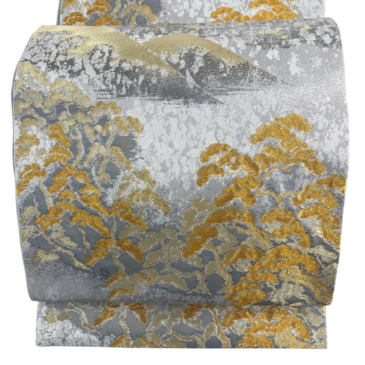 美品】 袋帯 秀品 山 松 金糸 箔 灰色 六通 正絹｜中古・古着