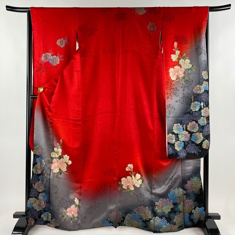 振袖 身丈168.5cm 裄丈66cm M 袷 枝花 薔薇 金通し 金銀彩 赤 正絹 逸品|中古・古着・リサイクル着物通販|バイセル オンライン