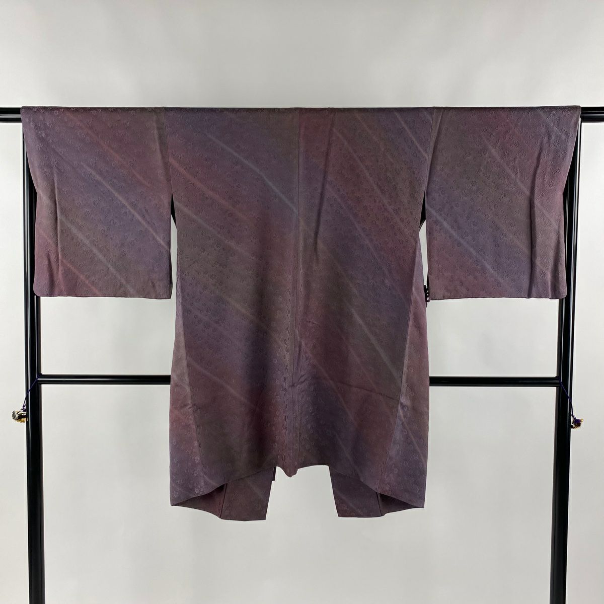道中着 身丈120cm 裄丈62.5cm S 和装コート 着物衿 縦縞 ぼかし 青緑  