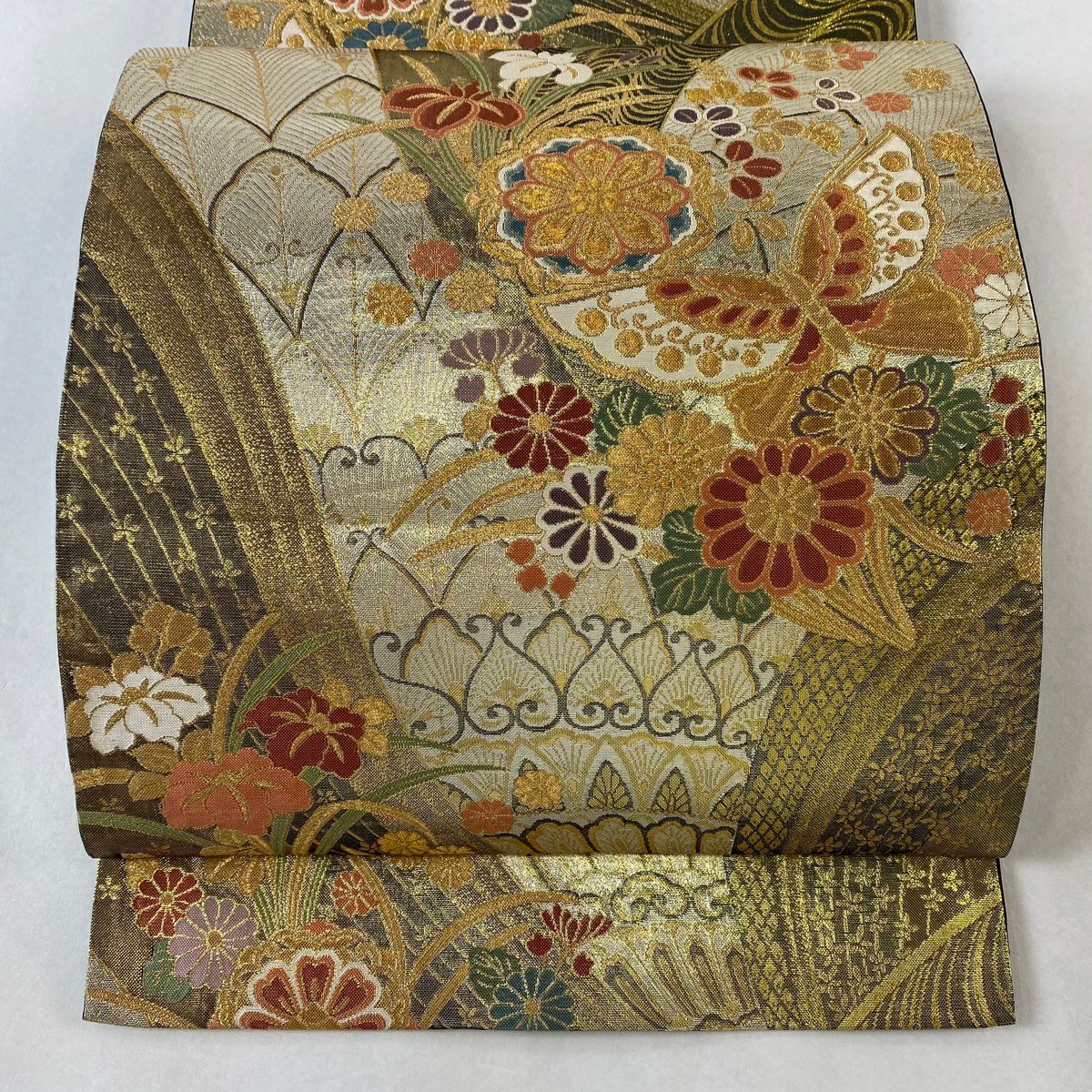 京袋帯 金 菊 七宝文様 正絹 六通 袋帯 YR558 袋帯 美品 秀品 菊 七宝 金銀糸 茶色 六通 正絹 【中古】 - メルカリ