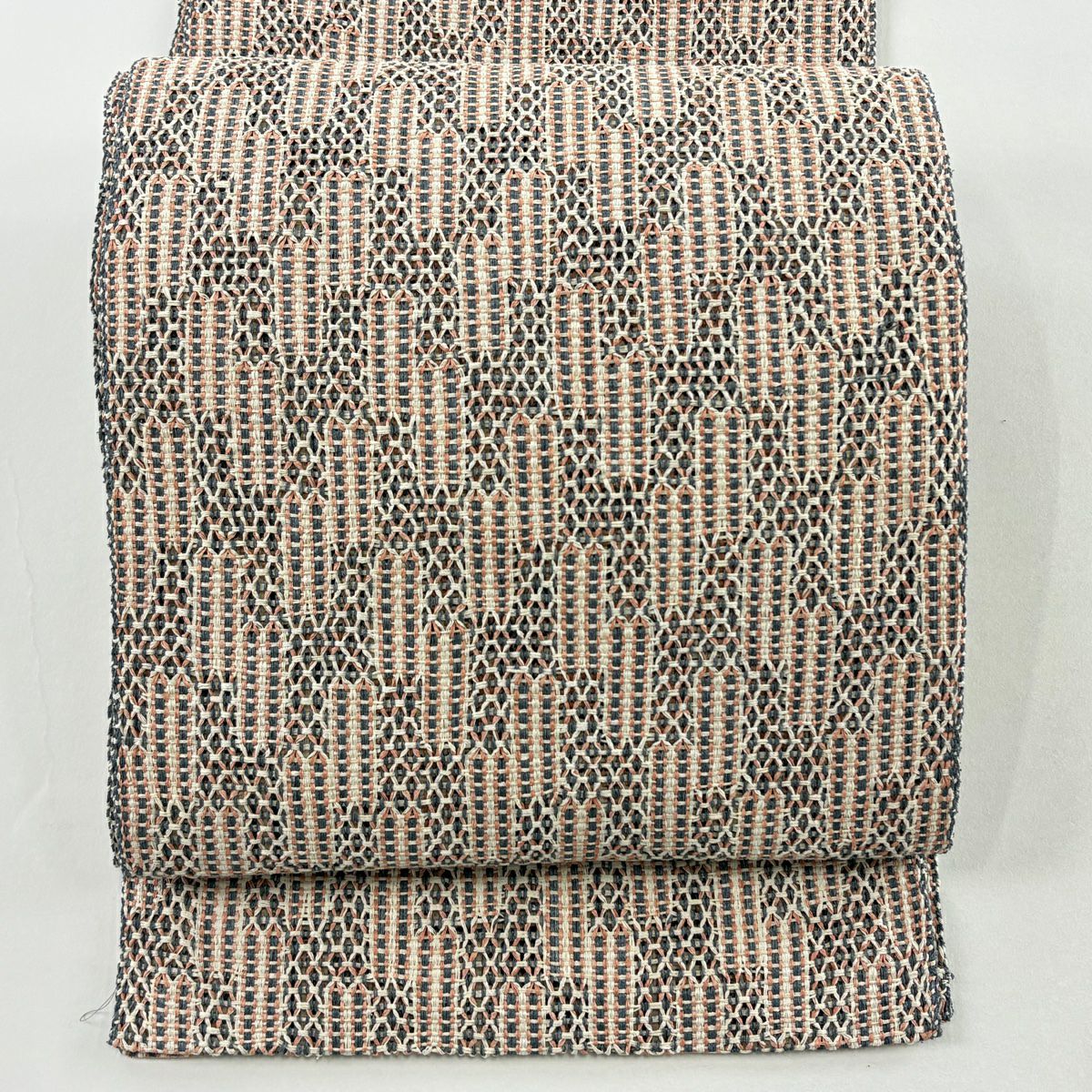 名古屋帯 美品 秀品 夏帯 絽 八寸名古屋帯 幾何学模様 銀糸 箔