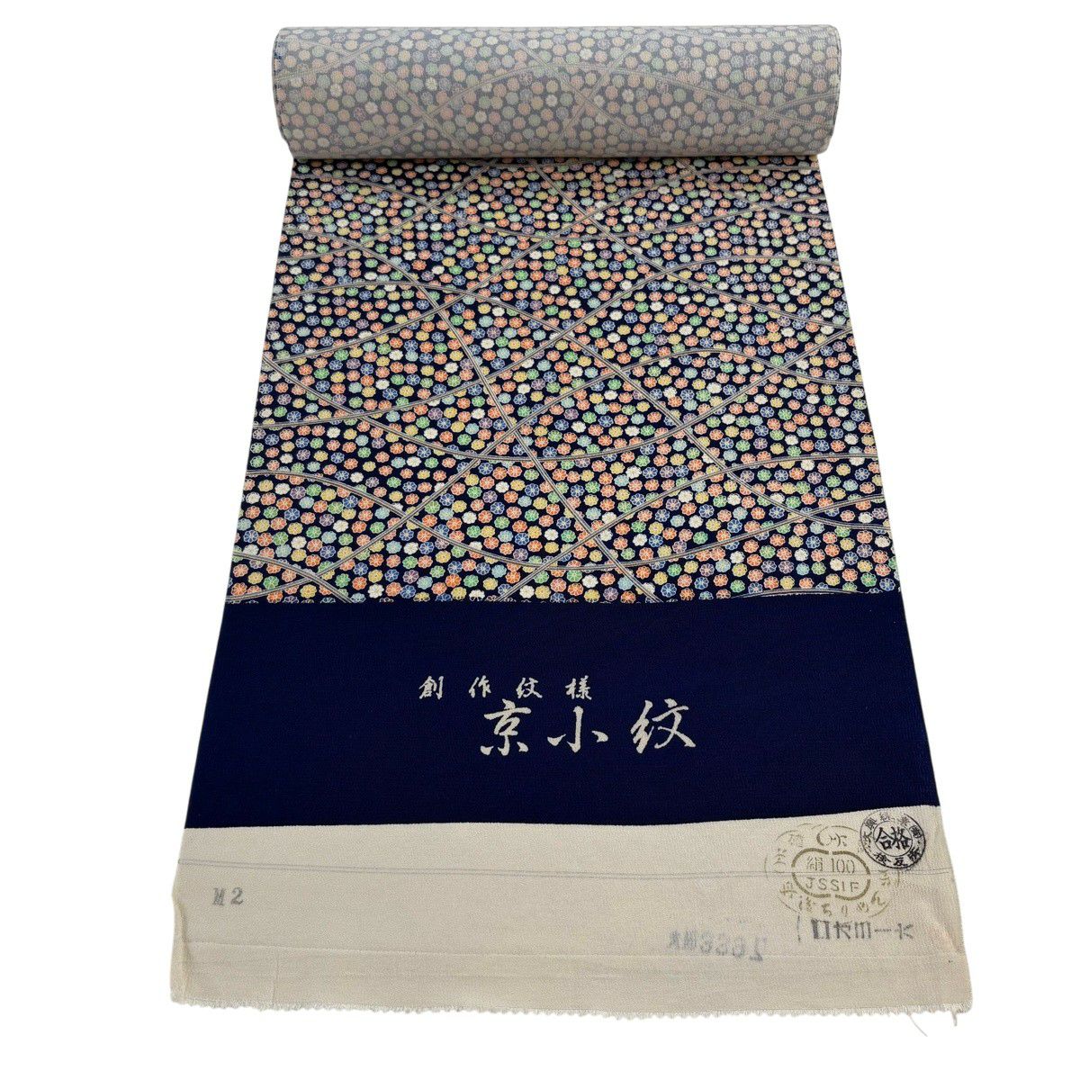 反物 秀品 小紋 花 紺色 正絹｜中古・古着・リサイクル着物通販