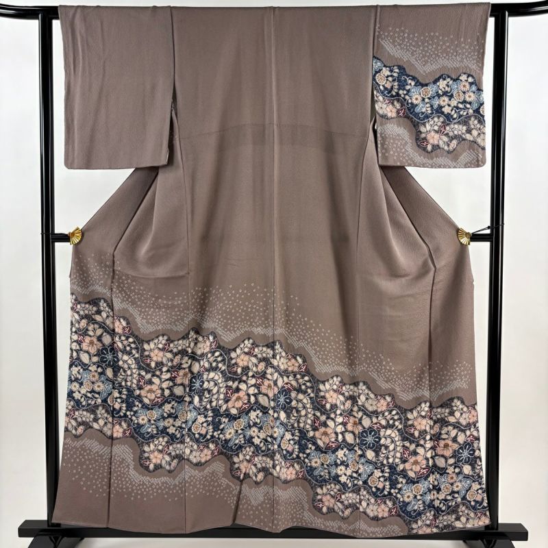 未使用品 訪問着 絞り 黒 枝垂れ桜 身丈162cm 裄丈67cm お洒落 袷 訪問着 身丈157cm 裄丈61.5cm S 袷 草花 幾何学模様 絞り 茶紫 正絹 秀