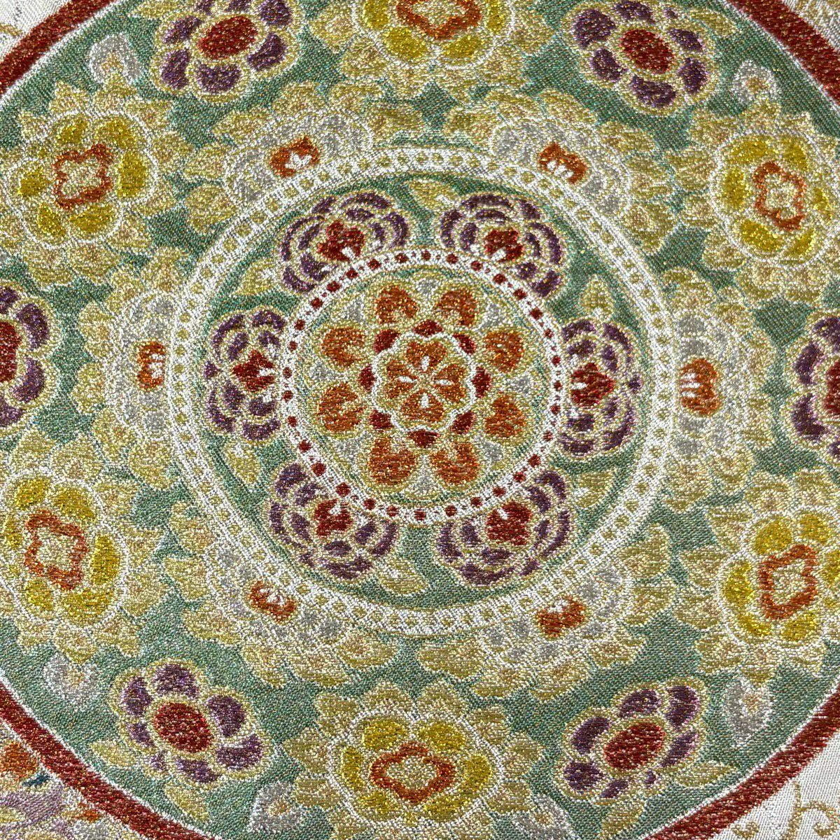 袋帯 名品 川島織物 落款あり 華文 花唐草 箔 金銀糸 灰白 六通 正絹