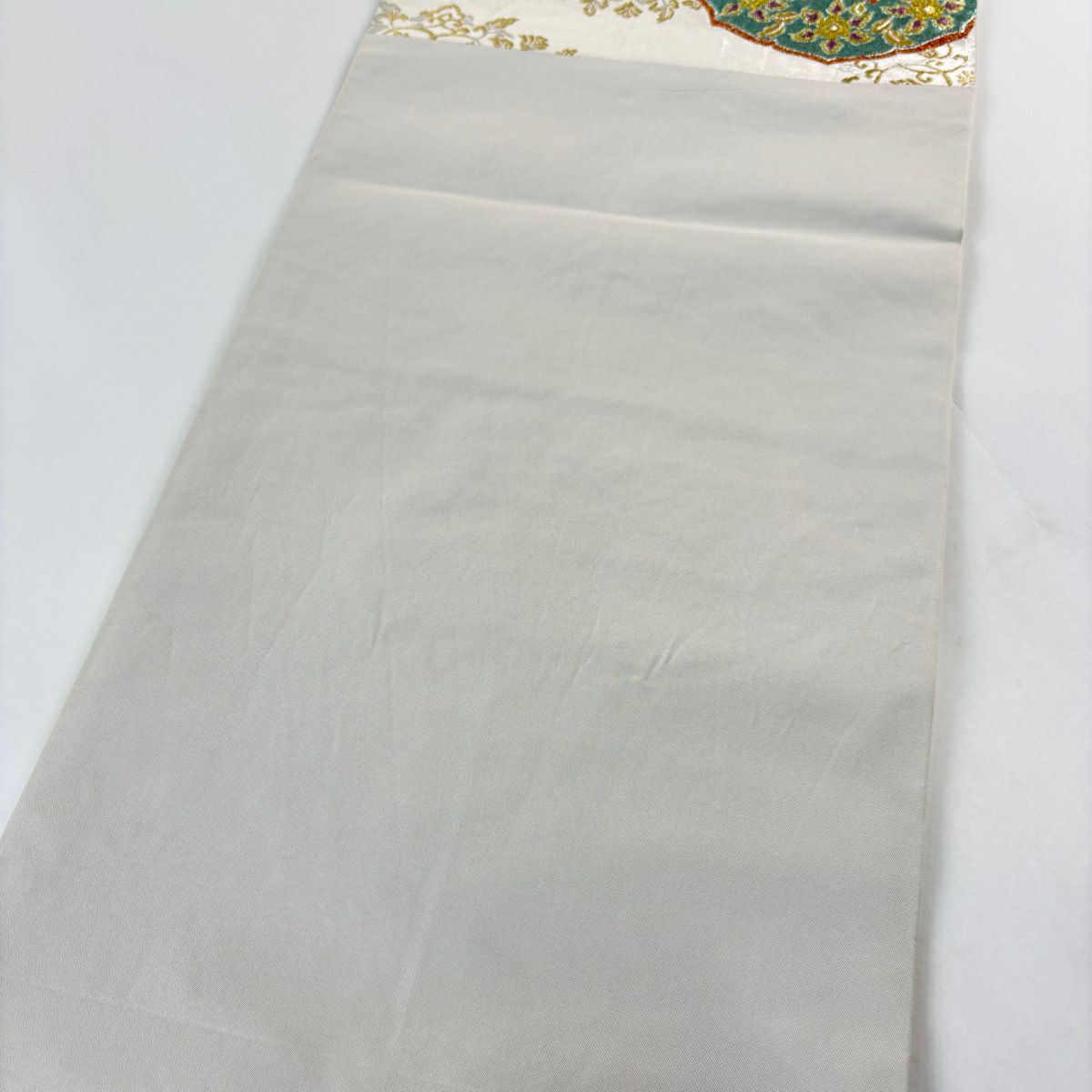 袋帯 名品 川島織物 落款あり 華文 花唐草 箔 金銀糸 灰白 六通 正絹