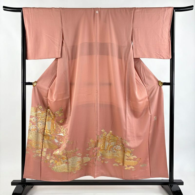 色留袖 身丈154.5cm 裄丈65.5cm M 袷 和田光正 落款あり 御所車 松竹梅