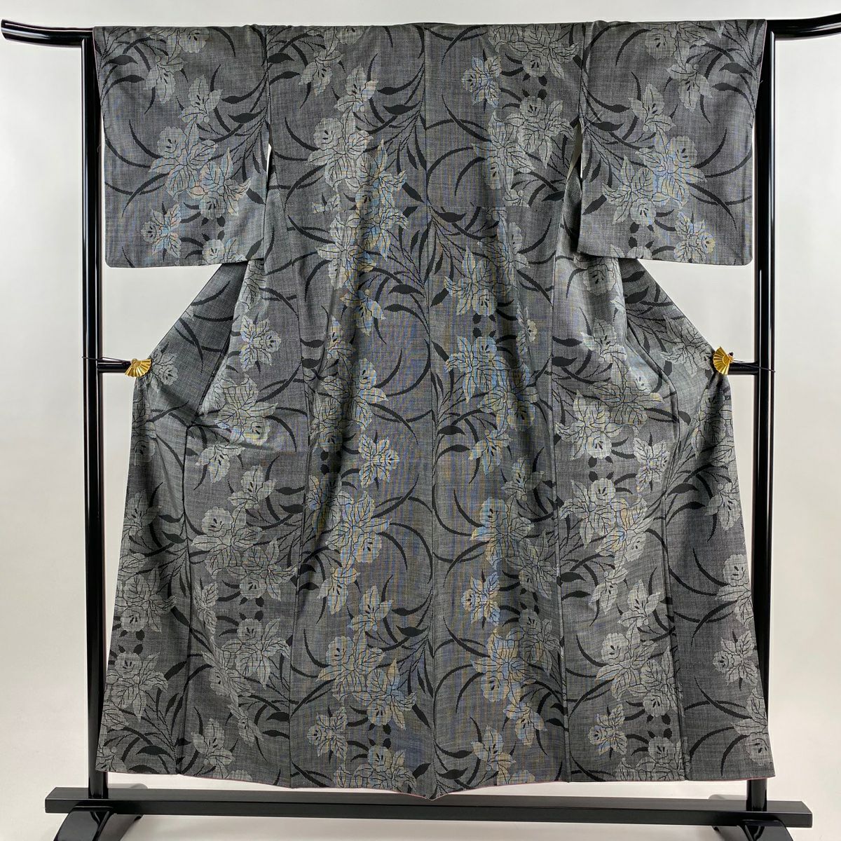 紬 身丈171cm 裄丈65.5cm M 袷 赤城紬 草木染工房 落款あり 証紙あり